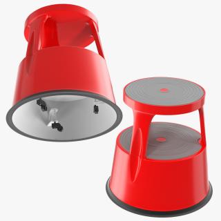 Mobile Kick Stool Steel Red 3D