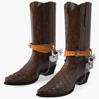 3D Crocodile Cowboy Boots with Spurs model