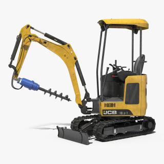 3D Tracked Mini Excavator JCB 18Z1 with Earth Drill Dirty Rigged