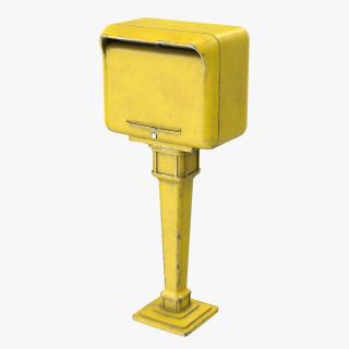 3D Yellow Metal Mailbox Post Dusty