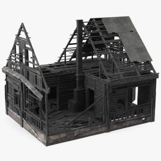 Burnt Wooden House Brown 3D model