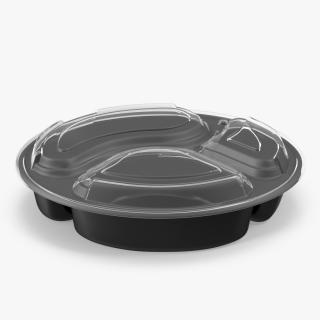 3D Round Takeout Food Container with 3 Compartments and Lid