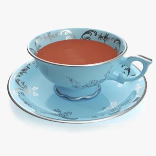 3D Cup of Tea in Vintage Blue Teacup model