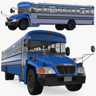 3D Blue Bird Commercial Bus Rigged