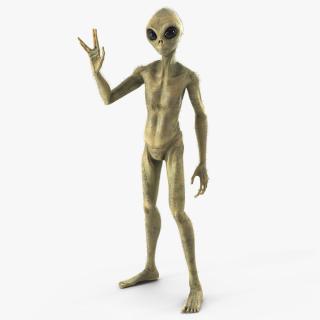 3D Humanoid Alien Creature Greeting Pose Fur