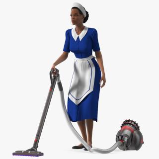 Light Skin Black Maid with Dyson Big Ball Vacuum Cleaner Rigged for Maya 3D