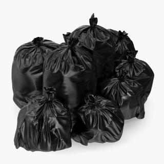 3D Tied Closed Black Plastic Rubbish Bags model