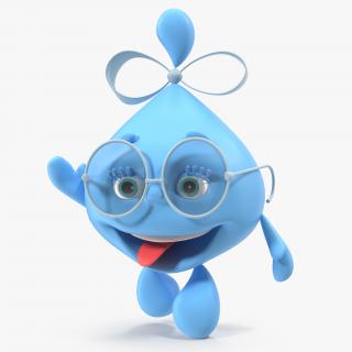 3D model Water Drop Cartoon Lady Character Waving