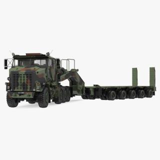 3D model Oshkosh M1070 Tank Transporter Tractor with M1000 Semi-Trailer Camo Clean Rigged