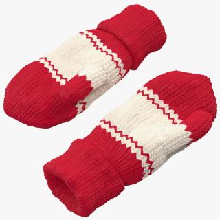 Pair of Red Wool Mittens 3D model