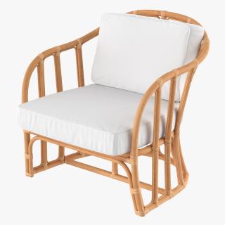 Vintage Rattan Armchair with Cushions 3D