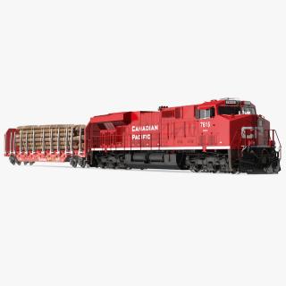 Locomotive Canadian Pacific with Stake Wagon with Logs 3D model