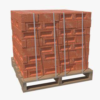 3D model Red Bricks Stacked On Wooden Pallet