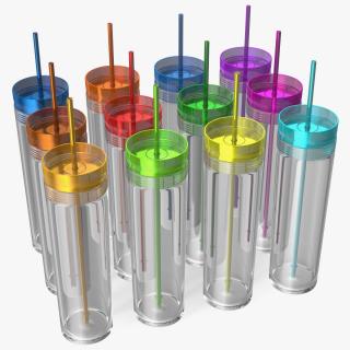Colored Acrylic Tumblers with Lids and Straws SKINNY 3D