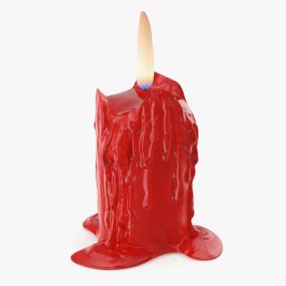 3D Burned Candle with Melted Wax Red model