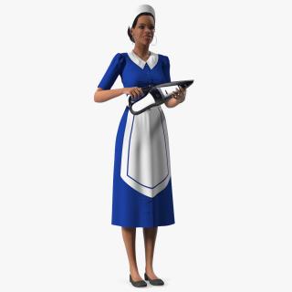 Light Skin Black Maid with Handheld Vacuum Cleaner Rigged 3D