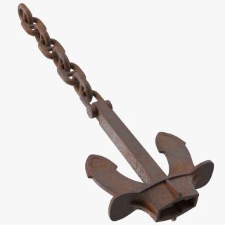 Old Rusty Anchor with Chain 3D