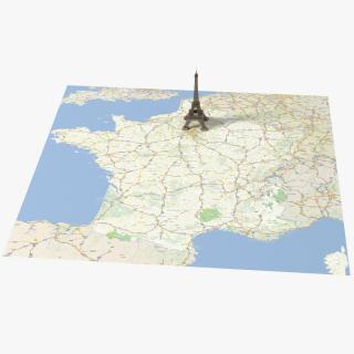 3D Eiffel Tower on Map France