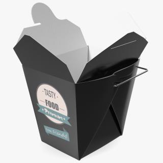 Black Paper Chinese Takeout Box 16 Oz Opened 3D model