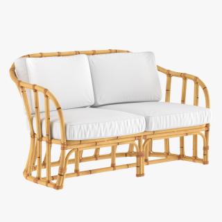 3D Vintage Bamboo Sofa with Cushions model
