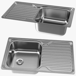 3D model Single Bowl Kitchen Sink with Drainboard