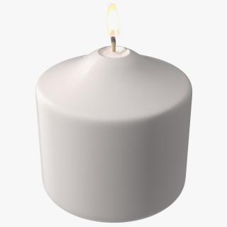 Lit Wide Dome Top Pillar Candle White 3D