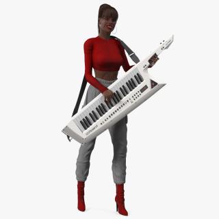 Dark Skin Woman with Roland AX Edge Keytar Rigged 3D model