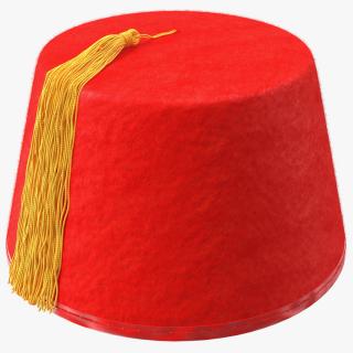 3D Traditional Arabic Red Fez Hat With Yellow Tassel Fur model
