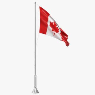 Canada Flag on Small Flagpole 3D model
