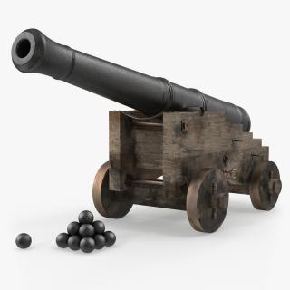 3D Old Ship Cannon with Balls