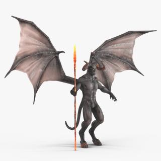 3D Devil Character with Trident Neutral Pose