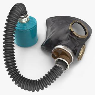 Gas Mask with Long Hose Lying 3D model