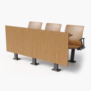 3D Auditorium Chairs And Tables Dark Wood model