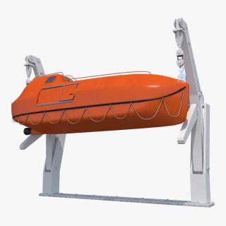 3D Red Lifeboat on Crane