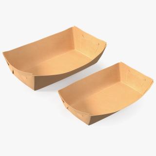 Brown Kraft Paper Food Trays Set 3D