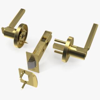 Passage Door Lock with Handle Gold 3D model
