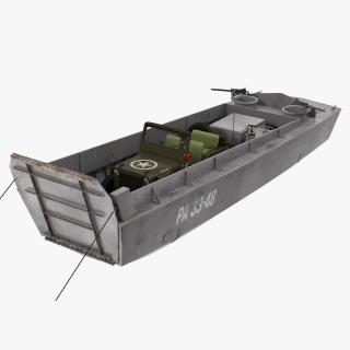 3D LCVP Boat with Jeep Willys Rigged model