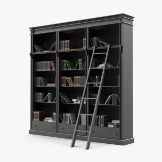 3D Black Open Library Bookcase with Books model