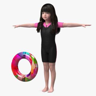Realistic Chinese Child Girl Beach Style T-pose 3D