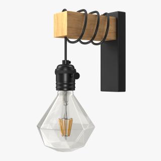 Vintage Wall Lamp Black with Light Bulb 3D model