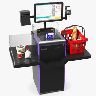 3D Self Service Checkout System Black with Basket And Goods