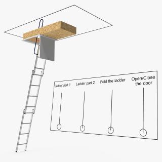 3D model Metal Attic Ladder Rigged