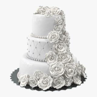 3D model Classic White Wedding Cake with Sugar Flowers