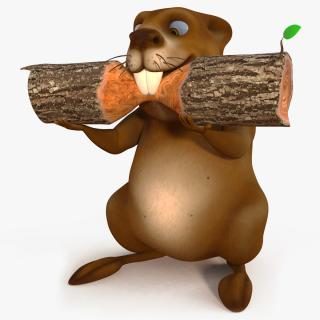 3D Cartoon Beaver with Log model