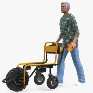 Elderly Man Motorized Electric Wheelbarrow Frame Rigged for Cinema 4D 3D model