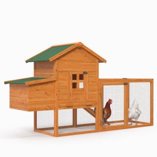 3D Wooden Small Chicken Coop with Chickens Rigged
