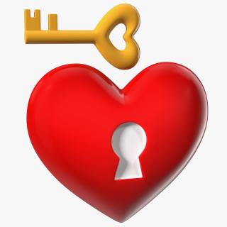3D Heart with Keyhole and Key