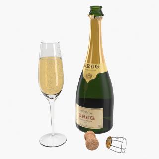 Champagne Bottle Krug Opened With Flute 3D model
