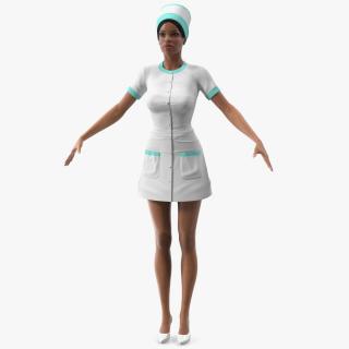 Light Skin Black Nurse T Pose 3D model