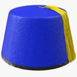 Traditional Arabic Blue Fez Hat With Yellow Tassel Fur 3D model